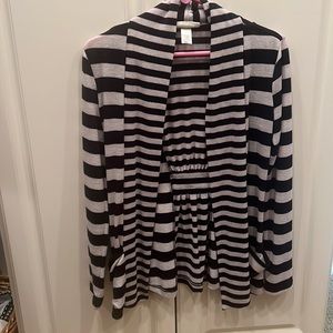 Belle Du Jour Black and Cream Striped Open Front Cardigan Size Small